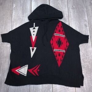 Ralph Lauren LRL Womens Aztec Poncho Hoodie Size XS Black Southwestern Jumper